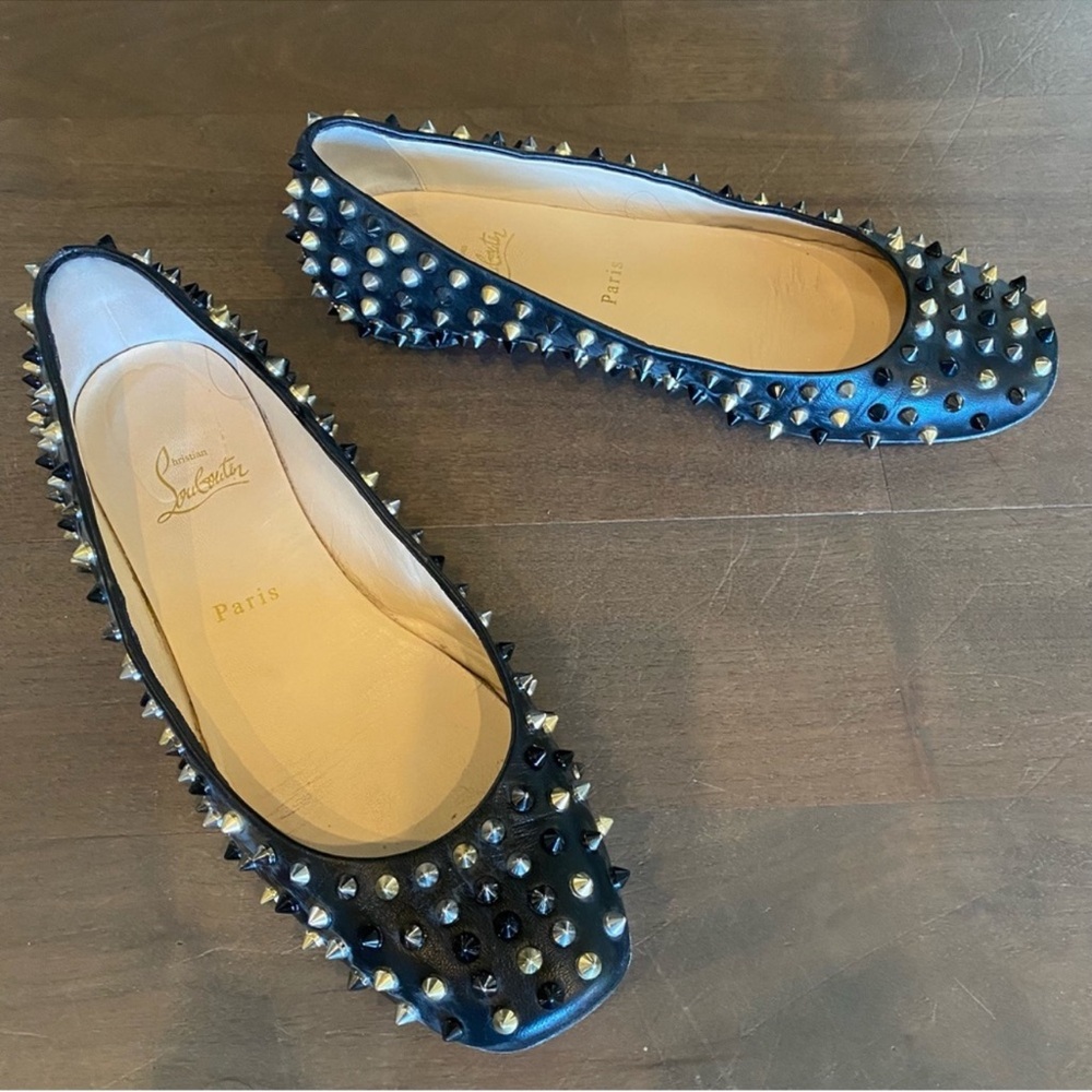 Christian Louboutin Black and Gold Studded Flats